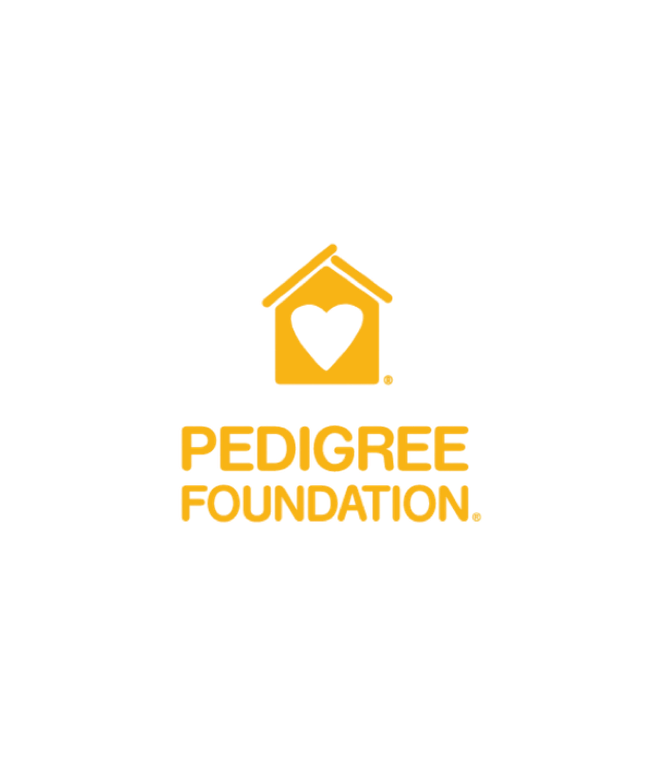 Yellow Pedigree Foundation Logo with heart on a kennel