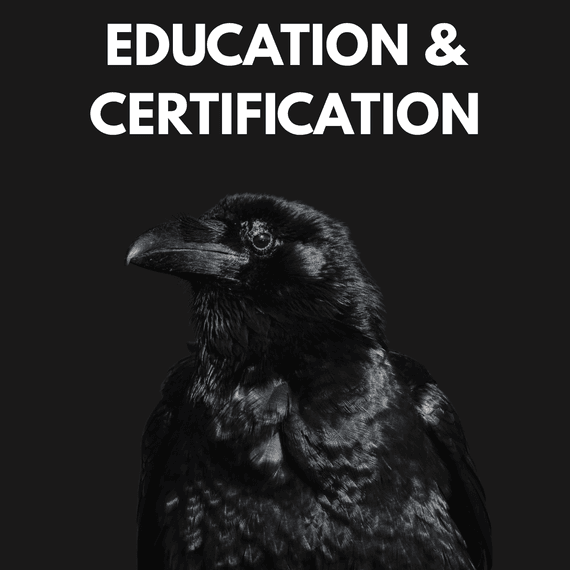 Black crow under text "Education & Certification"
